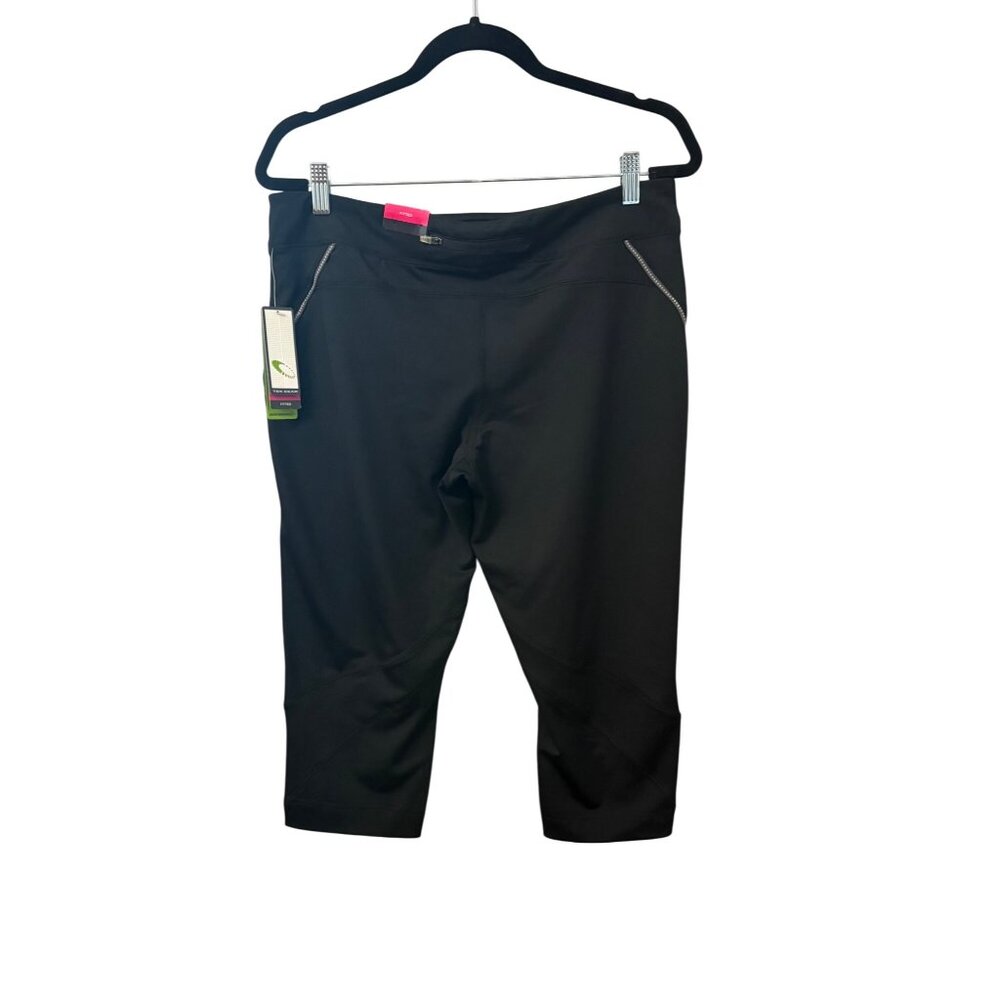 TEK GEAR Black Performance Capri Fitted Reflective Trim Athletic Workout Pants L - Picture 2 of 13
